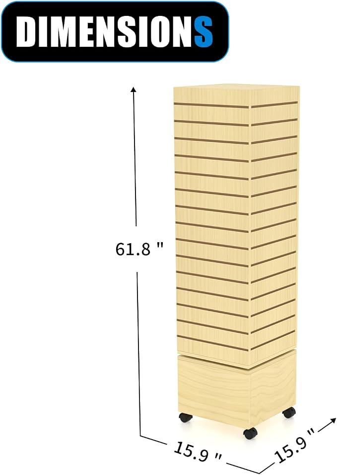WISDOMFUR Rotating Slatwall Display Rack – 16"x16"x60" Maple Spinning Tower - Image 2