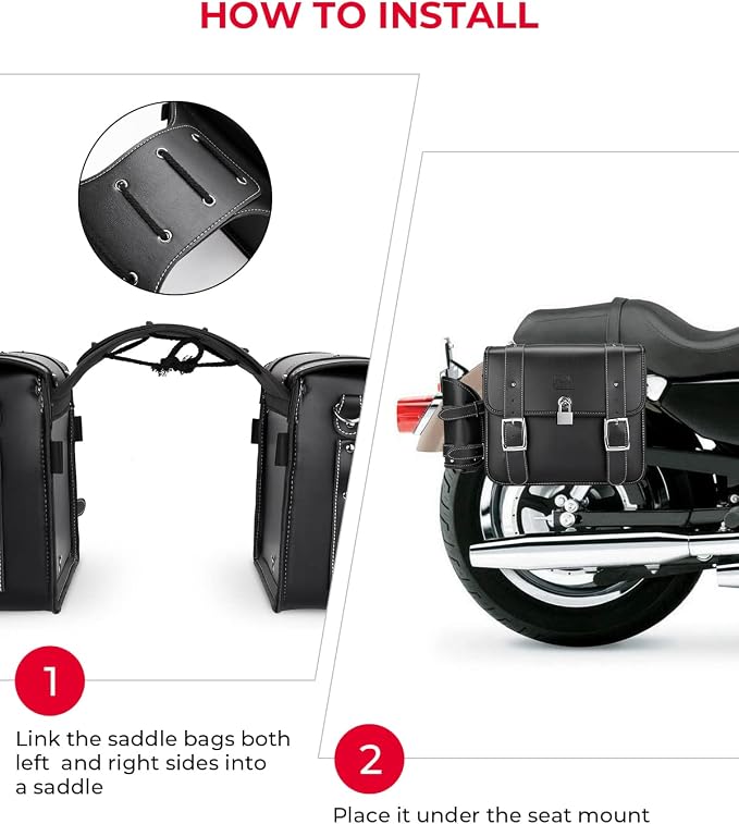 KEMIMOTO Motorcycle Saddlebags Throw Over Saddle bags 20L Faux Leather Side - Image 7