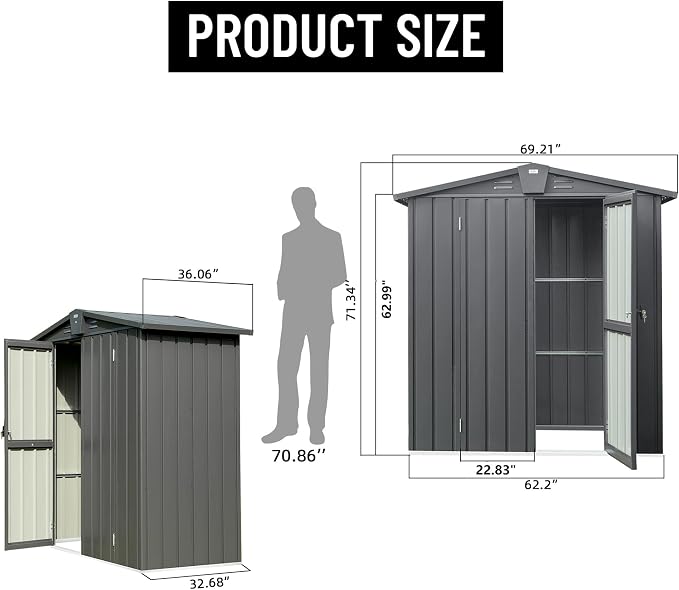 IKERY Galvanized Steel Garden Shed 5.7' x 3' - Image 7