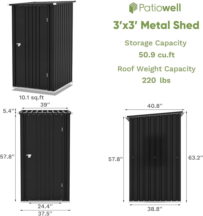 Patiowell 3 x 3 FT Outdoor Storage Shed, Small Garden Tool Storage Shed - Image 4