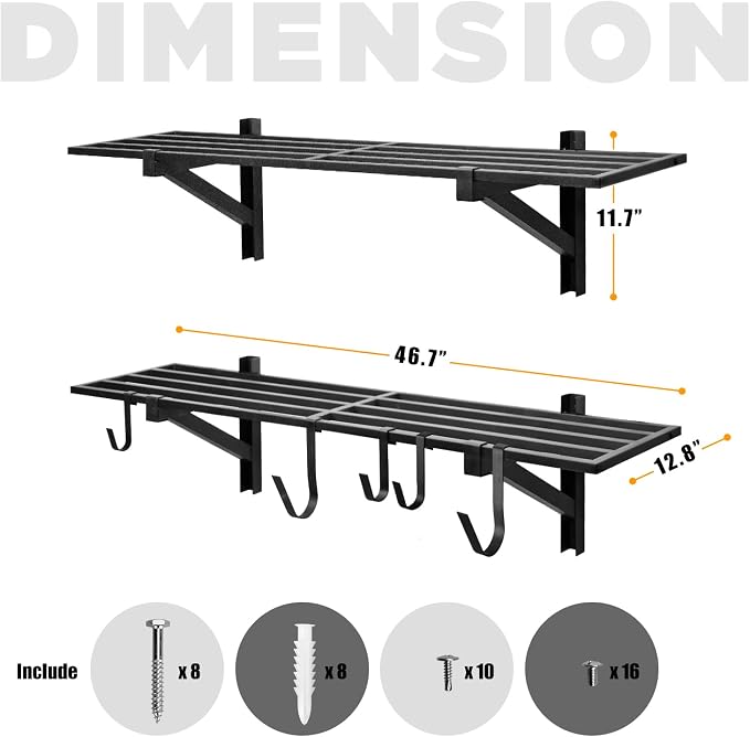 2 Pack Heavy Duty Garage Wall Shelving, Holds 200 lbs Each, Garage Shelving - Image 3