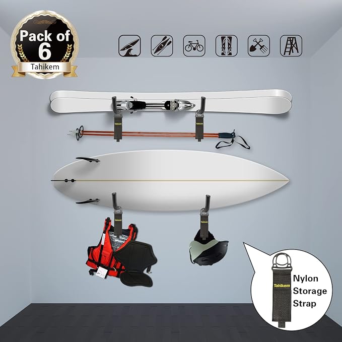 6 Set Garage Wall Mounts, 9 Large Wall J Hooks - Image 3
