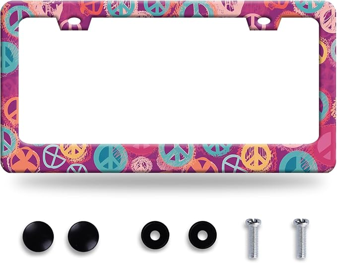 Groovy Hippie Peace Sign License Plate Frame Pink License Plate Frames by BRAGHRTED