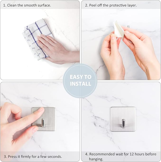 VIS'V Adhesive Hooks, Heavy Duty Shower Wall Stick on Hooks, Waterproof - Image 6