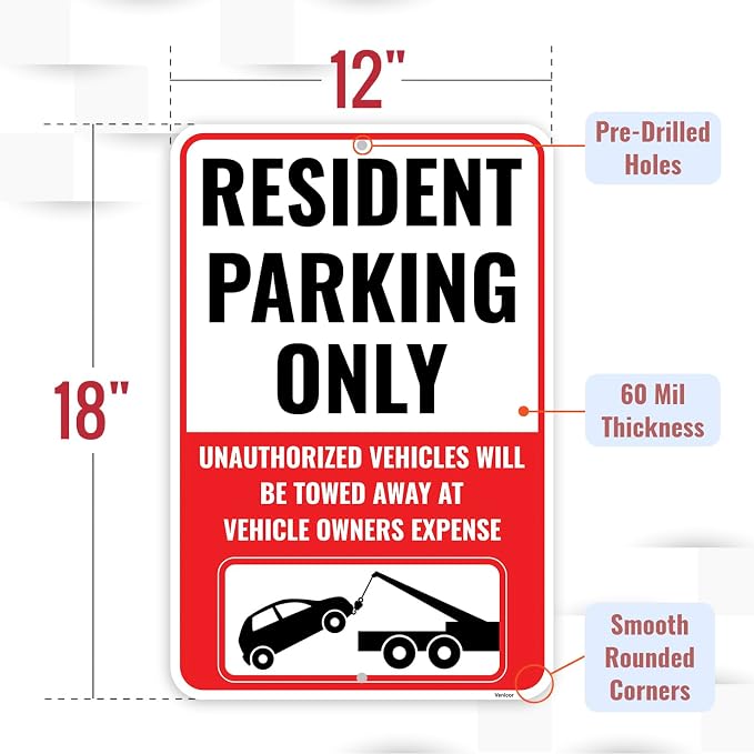 1PC Resident Parking Sign, 18 x 12 Inches - Image 2