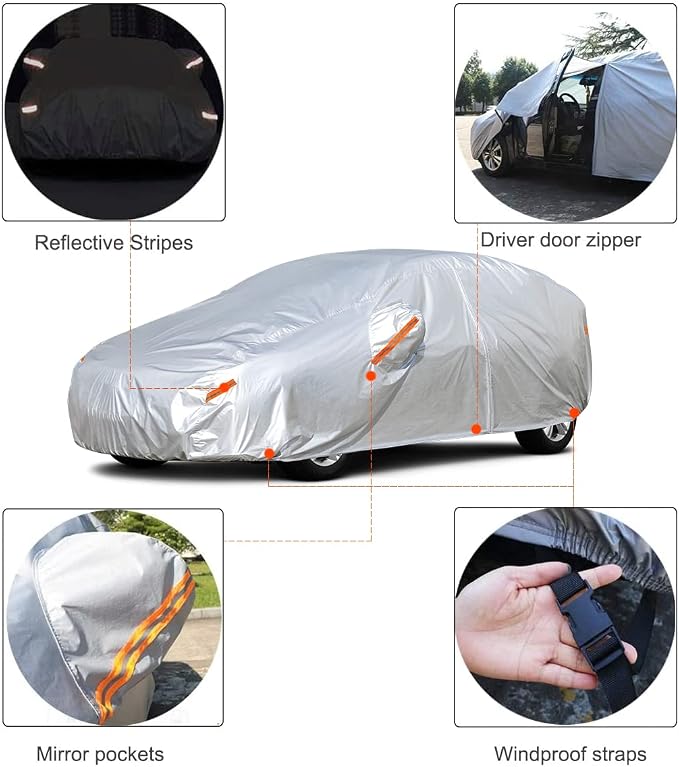 Kayme Car Covers for Automobiles Waterproof All Weather Sun Uv Rain Protection - Image 3