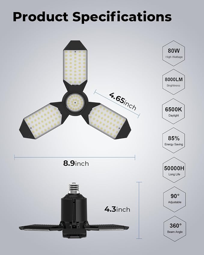 LED Garage Lights 4 Pack, 8000LM Shop Lights - Image 6