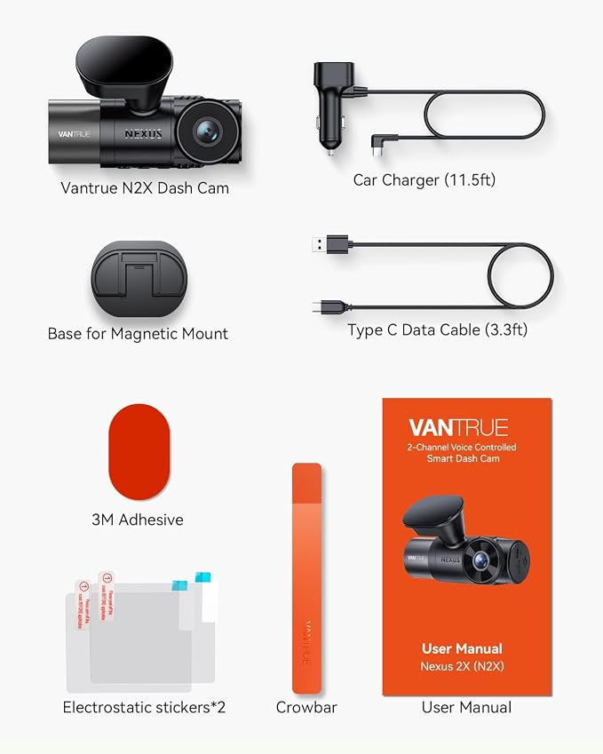 Vantrue N2X 2.7K Uber Dash Cam Front and Inside, 5G WiFi Dual Dash Camera - Image 9