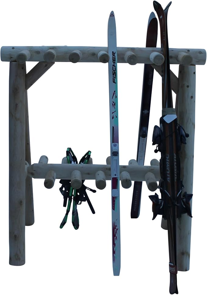 13-Place Freestanding Log Ski Rack Holder, Indoor & Outdoor Snowboard Racks - Image 8