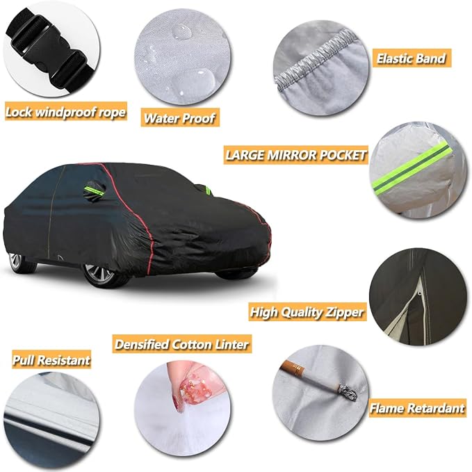 AUQDD 6-Layers PEVA New Material Sedan SUV Full Padded Car Cover Waterproof All - Image 4
