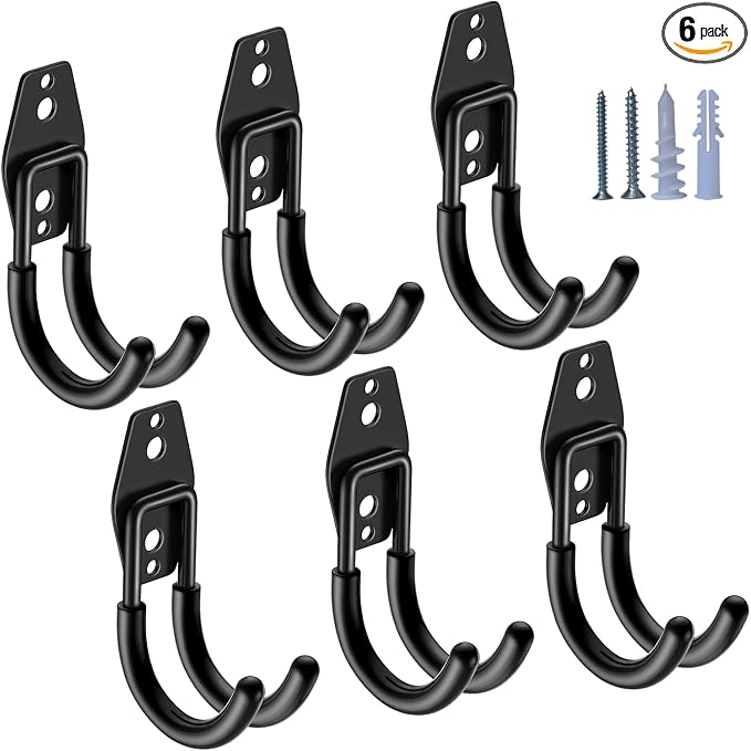 Heavy Duty Garage Hooks 6 Pack, J Shaped Hanger, Wall Mounted Storage System by HUPBIPY