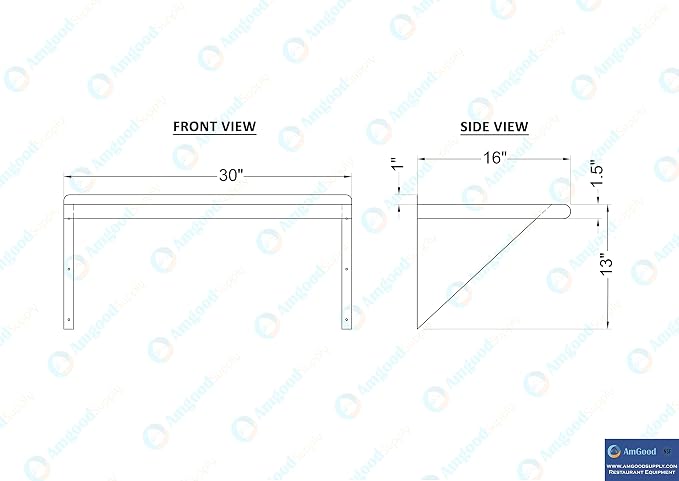 AmGood 30" Long X 16" Deep Stainless Steel Wall Shelf | NSF Certified | - Image 5