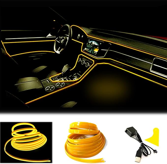 El Wire Yellow Interior Car LED Strip Lights, 5M Neon Wire USB 5V by Maxlaxer