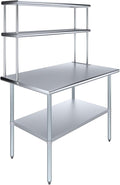 Amgood Stainless Steel Work Table Double Tier Overshelf | Metal Kitchen Prep by AmGood