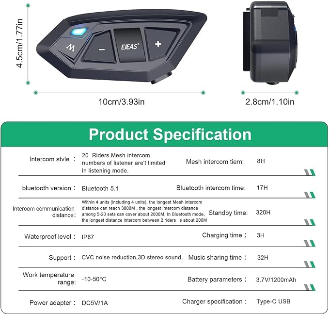 Motorcycle Bluetooth intercom MS20 2000m Helmet Intercom, 20 Riders Motorcycle - Image 2