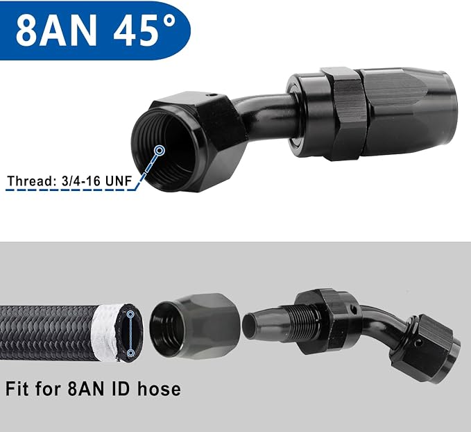 LokoCar 8AN Hose End Fitting 45 Degree Swivel - Image 2
