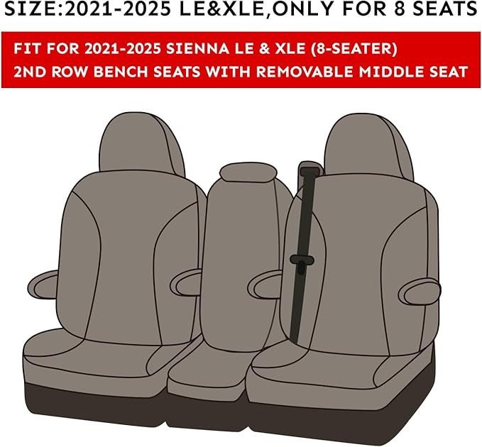 EKR Sienna Seat Covers for Toyota Sienna LE, XLE Plus 8-Passenger Seating 2021 - Image 2