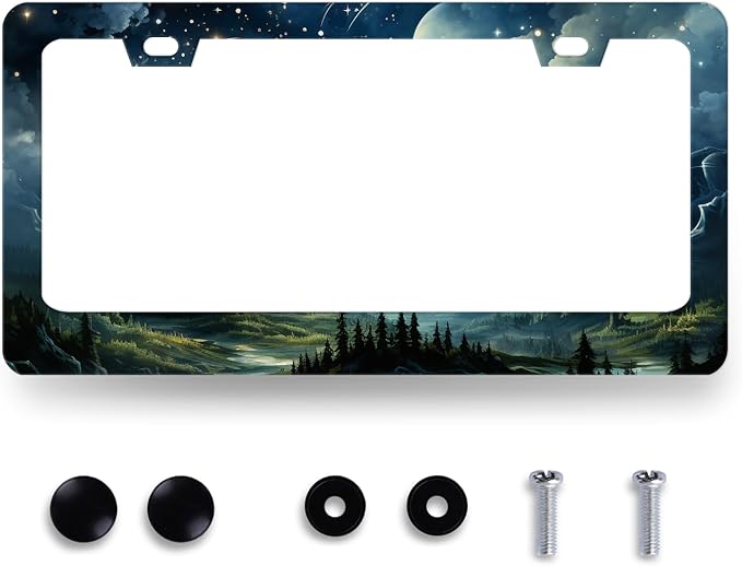 Watercolor Sky Clouds License Plate Frame Beautiful Stars Forest License Plate by RNKATIH