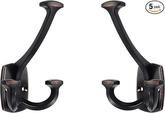 Large Wall Double-Sided Hook 5 Pack Oil Rubbed Bronze Hook Decorative Heavy by ZAUYX