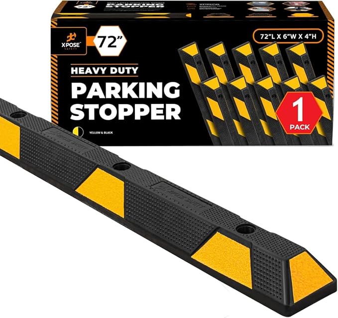 Xpose Safety 72" Heavy Duty Rubber Parking Stopper – 1 Pack Wheel Blocks by XposeSafety