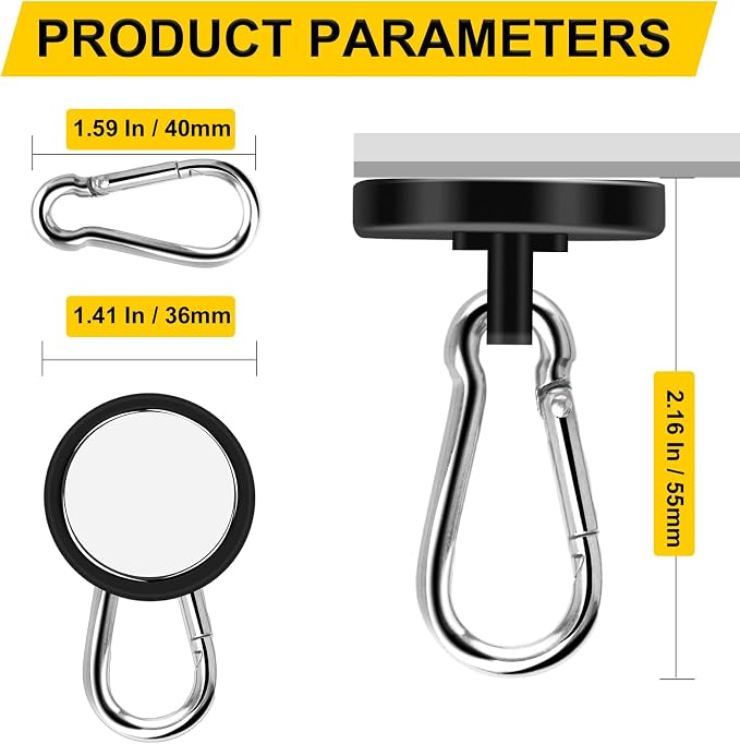 DIYMAG Black Magnetic Hooks, 150LBS Strong Heavy Duty Neodymium Magnet Hooks - Image 2
