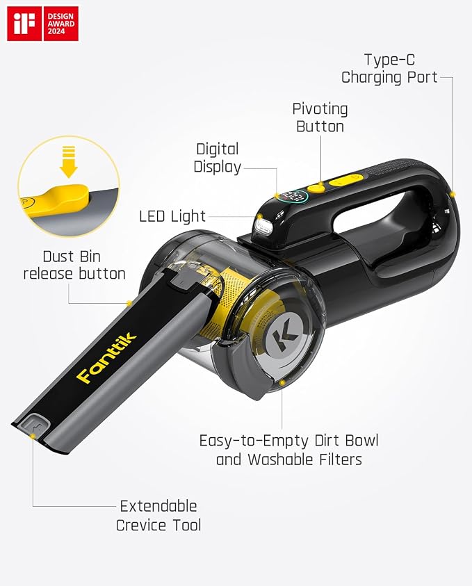 Fanttik Fold V10 APEX Pivot Cordless Car Vacuum, 17000Pa Handheld Vacuum - Image 8