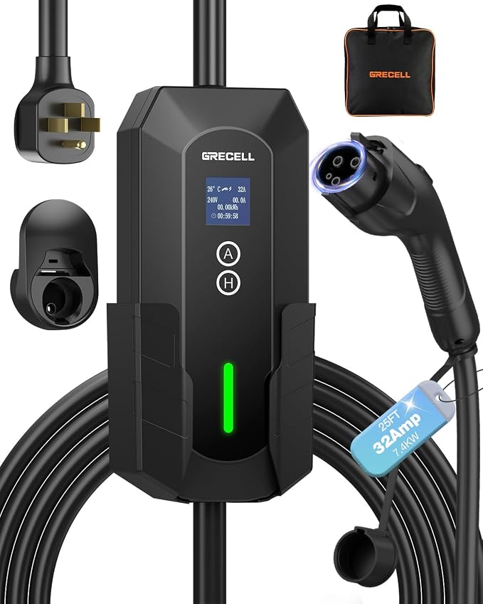 GRECELL Level 2 EV Charger, 32A/7.4KW Electric Vehicle Portable Charger by GRECELLPOWERSTATION