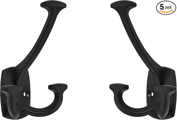 Large Wall Double-Sided Hook 5 Pack Matte Black Hook Decorative Heavy Duty by ZAUYX