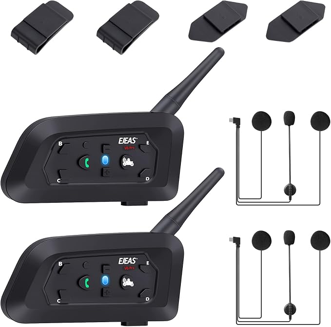 V6 Pro Motorcycle Helmet Bluetooth Intercom Headset 1200M 2 People Full Duplex by GaiRen