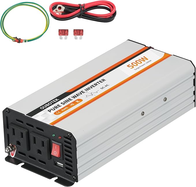 500W Power Inverter, DC 12V to 120V AC Converter by OUBOTEK