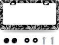 Black White Tropical Leaf License Plate Frame License Plate Stainless Steel by GORSNKYE