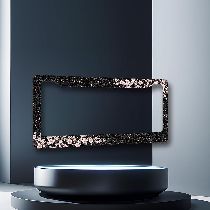 Bling Cherry Blossom License Plate Frame Pink Floral License Plate Stainless - Image 3