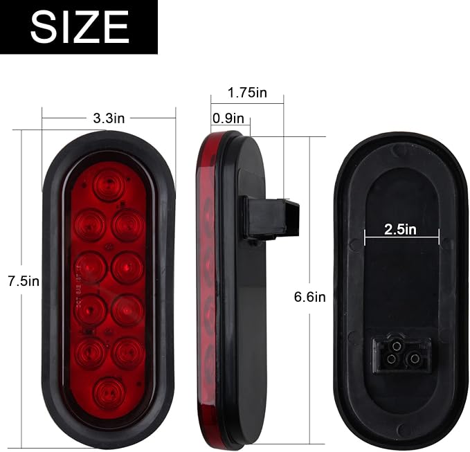 6 Inch Oval LED Trailer Tail Lights 10 LED - Image 4