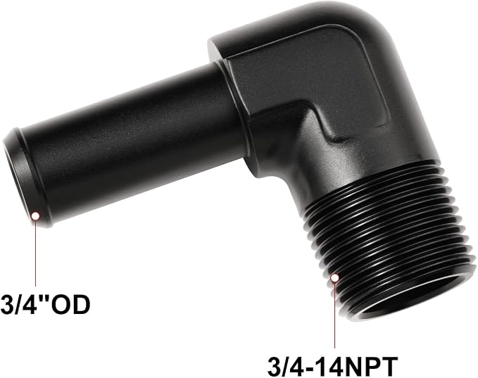 3/4 NPT Male to 3/4" Hose Barb Fitting Adapter 90 Degree Elbow Aluminum Black - Image 2