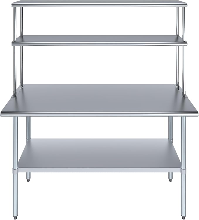 Amgood Stainless Steel Work Table Double Tier Overshelf | Metal Kitchen Prep - Image 2