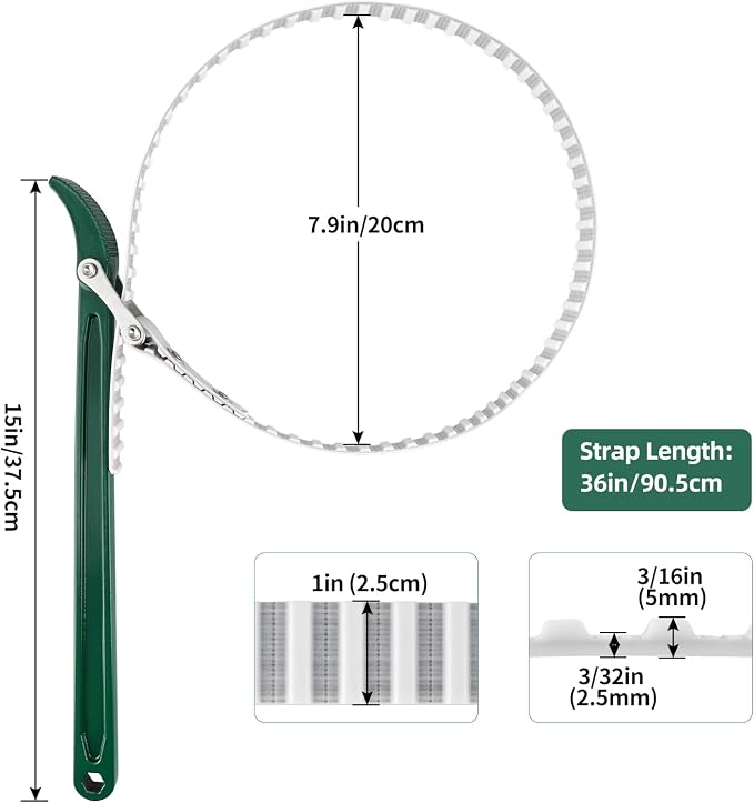 15" Belt Strap Wrench with Adjustable 36" Steel Wire Rubber Strap - Image 2