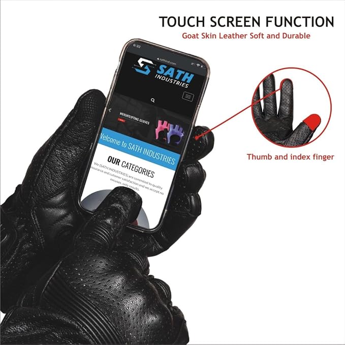 Leather Motorcycle Gloves for Men and Women | Touchscreen | Full Finger | - Image 5