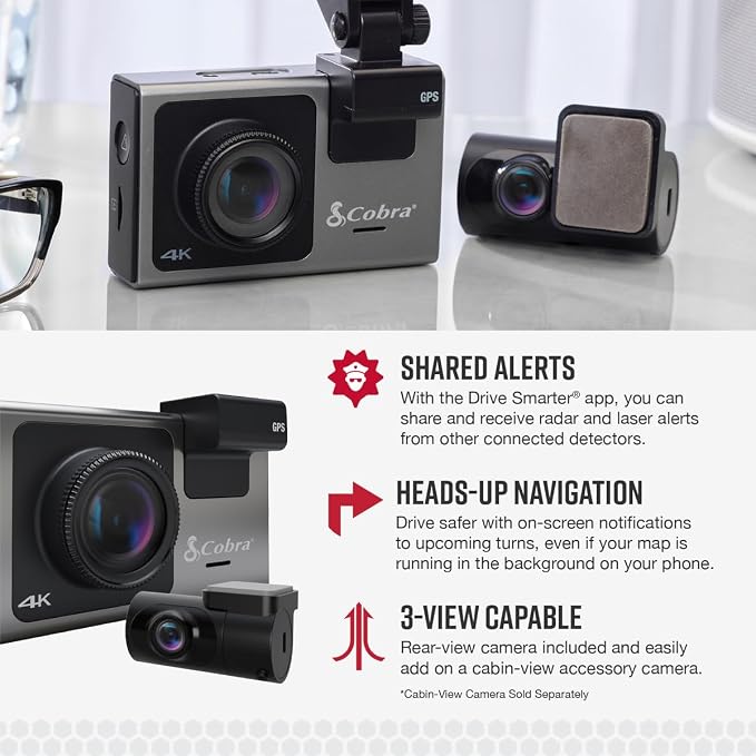 Cobra Smart Dash Cam + Rear Cam – UHD 4K Resolution, Alexa Built-In, 3-Camera - Image 4