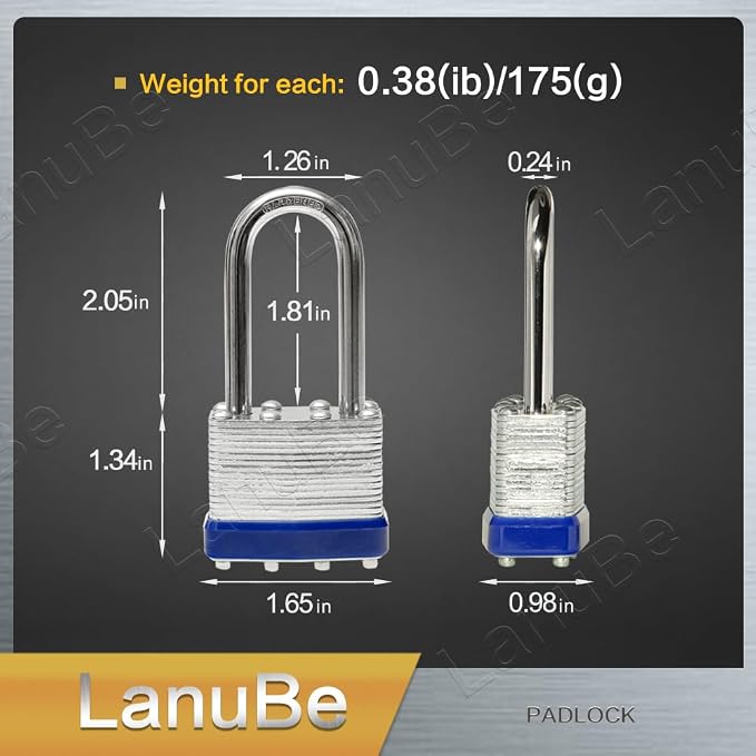 LanuBe Laminated Padlock 1-9/16inch Long Shackle 48 Pack Keyed Alike, Bulk Locks - Image 2