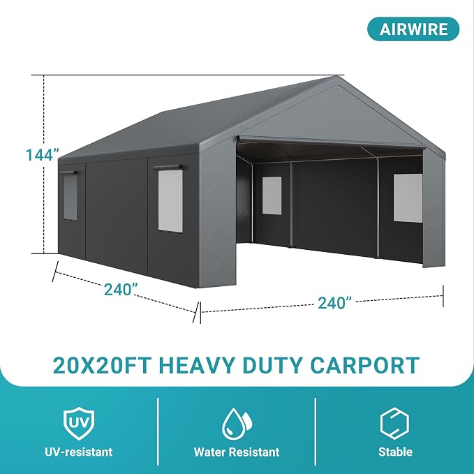 Carport, Heavy Duty Car Port 20x20 FT, Large Car Canopy - Image 2