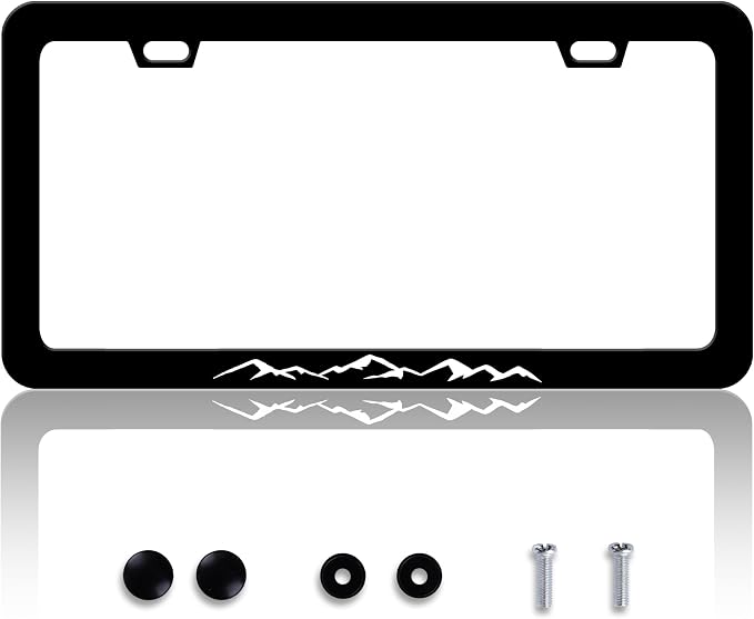 Black White Mountains License Plate Frame Mountain License Plate Frames by HOWKWAWY