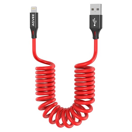 AGVEE 2 Pack 5ft Coiled Short USB to Lightning Charging Cable 3A Fast Charger by AGVEE