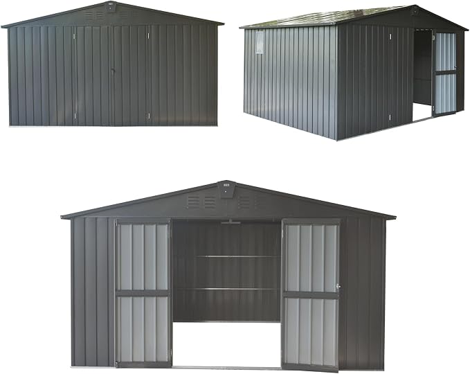 Domi Outdoor Storage Shed 11' x 9', Metal Steel Utility Tool Shed Storage House - Image 8