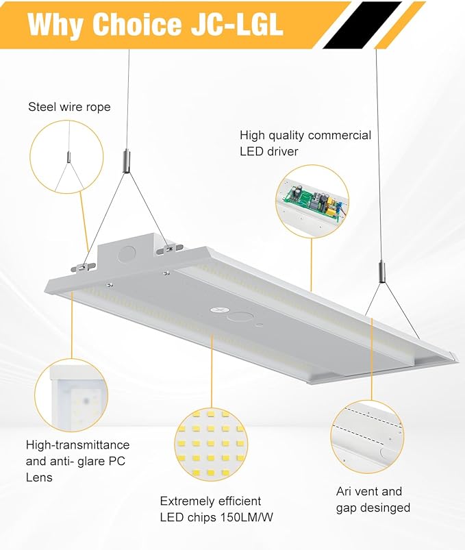 300W LED Linear High Bay Light, 45000LM Linear High Bay Shop Light Commercial - Image 3