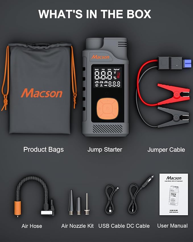 Jump Starter with Air Compressor-1500A Portable Car Battery Charger, 12V Jumper - Image 7