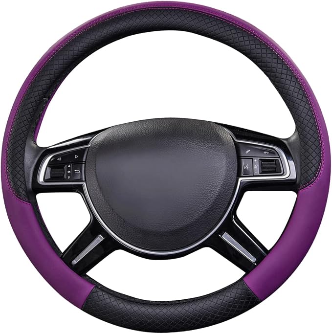 CAR PASS Rhombus Leather Universal Steering Wheel Cover, Fit by CARPASS