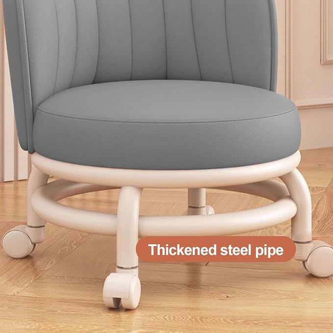 Low Rolling Stool with Backrest, Rolling Pedicure Seat, Low Stool with Wheels - Image 4
