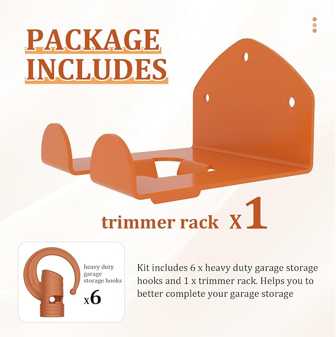 6 Pack Garage Storage Hooks + 1 Pack Trimmer Rack Compatible - Image 2