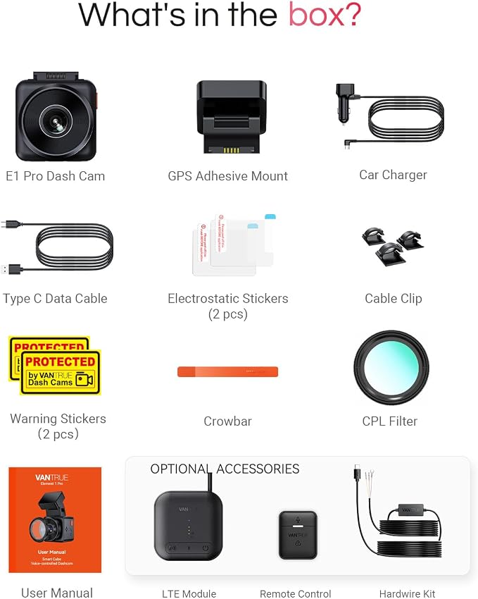 Vantrue E1 Pro 4K Mini Dash Cam Front, STARVIS 2 PlatePix HDR Night Vision Car - Image 8