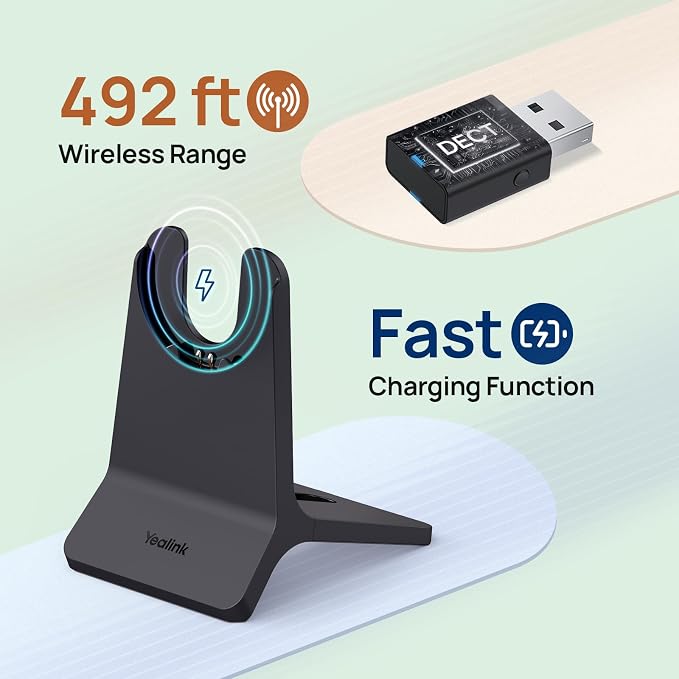 Yealink WH64 Hybrid DECT& Bluetooth Wireless Headset, 492ft Range Mono Teams UC - Image 2